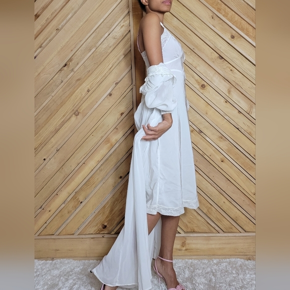 Vintage Lace Victorian 70s Style Nightgown Slip and Coat XS - Picture 7 of 16